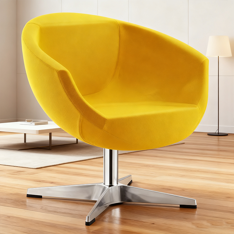 2025 Modern Portable Swivel Single Lounge Chair with Wool Fleece Backrest Metal Legs for Apartment & Dining Rooms