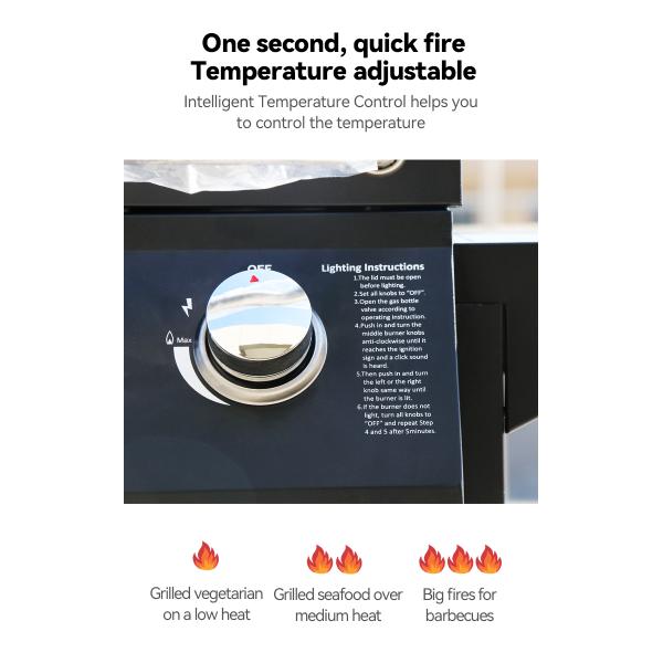 Порошок высокой температуры покрытый 3 горелки газовый гриль с 2 складной боковой панели природного газа