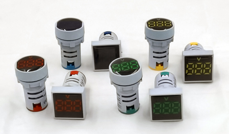 Mini 22mm Digital Panel Meter Square LED Volt Red/Green/Yellow/Blue Backlight AC Voltage 60-500V Single Phase IP53 Screw