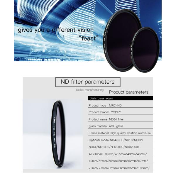 Multilayer Coating Camera Lens ND Filter High Transmittance ND64 Filters