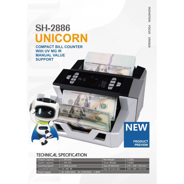SH2886 Single Pocket Bill Counter And Sorter With UV MG IR
