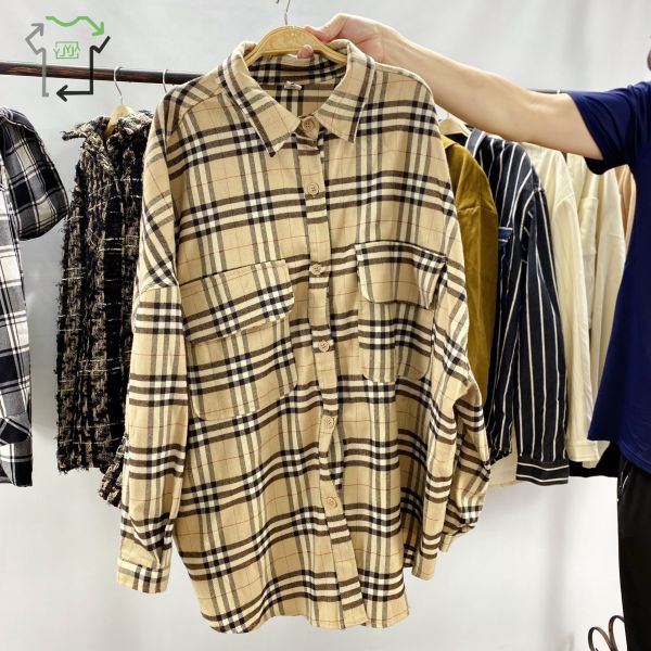 Used Vintage Casual Long Sleeve Plaid Shirt 95-100% Clean Winter Clothes Second