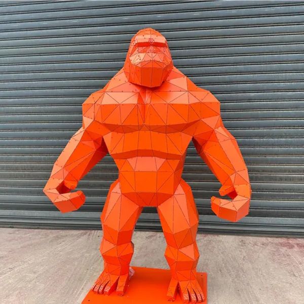 Geometric Painted Stainless Steel Gorilla Sculpture