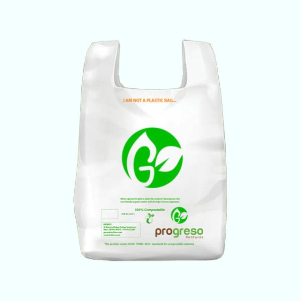 100% Compostable Durable Eco Friendly Fabriqué à partir de fécule de maïs sur mesure Imprimé Biodégradable Esay Tie Manche T-shirt Sac à ordures