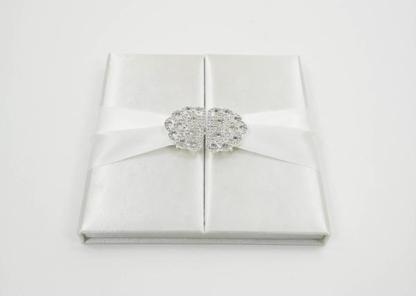 Elegant White Silk Cardboard Present Gift Box Wedding Invitation With Bow / Buckle