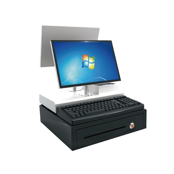 14.1-Inch Dual-screen All-in-One POS Terminal, Complete Package with Cash Drawer and Keyboard, Integrated Retail Cash Register with Built-in Printer