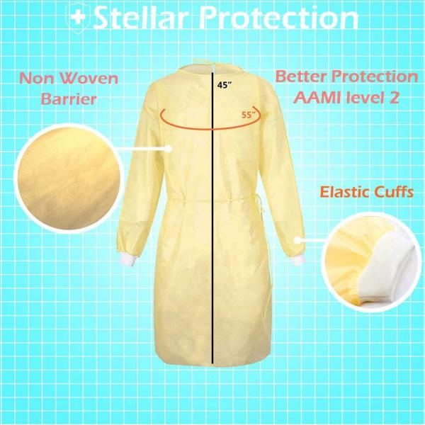 Hospital Doctor AAMI Level 2 Yellow PP SMS Patient Disposable Isolation Gowns Fluid Resistant, Dental, Medical