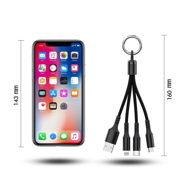 Fabric Braided 14cm  2.4A 3 In 1 Fast Charging USB Cable