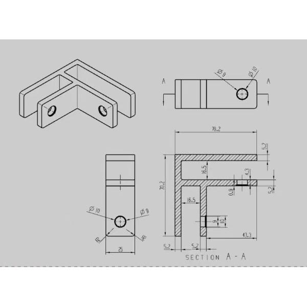 Stainless steel Glass connector 90 degree RS2314 plus, 70X25mm, thickness 5mm, SS304 satin, mirror, black