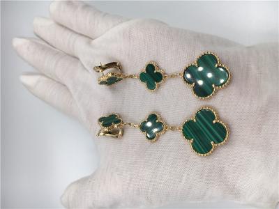 Green 18k Gold Vca Alhambra Earrings , Van Cleef Onyx Earrings With Malachite