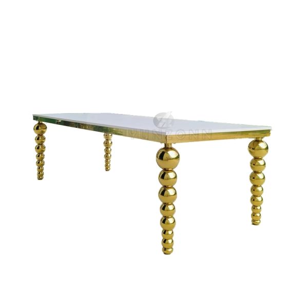 Modern Heavy-Duty Metal Legs Banquet Table with Gold Stainless Steel & MDF Top for Hotel Wedding Dining Outdoor Living Room Use