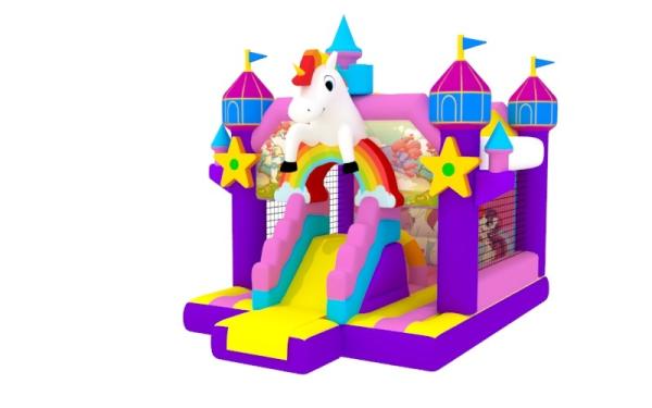 1000D Fireproof Baffle Inflatable Unicorn Jumping House With Slide