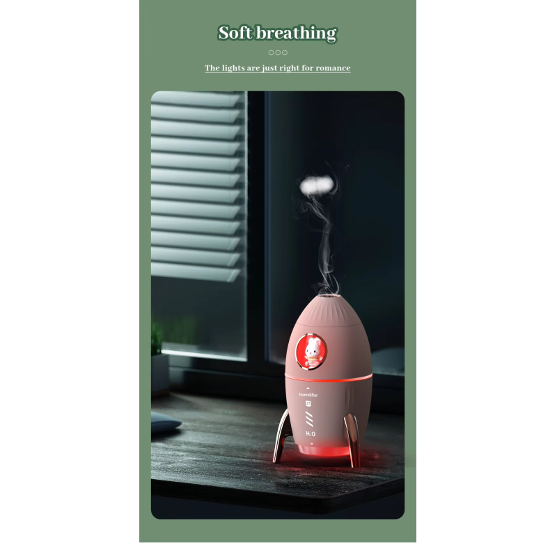 Mini Low Noise Ultrasonic Air Humidifier Aromatherapy Room Humidifier Rocket Shaped
