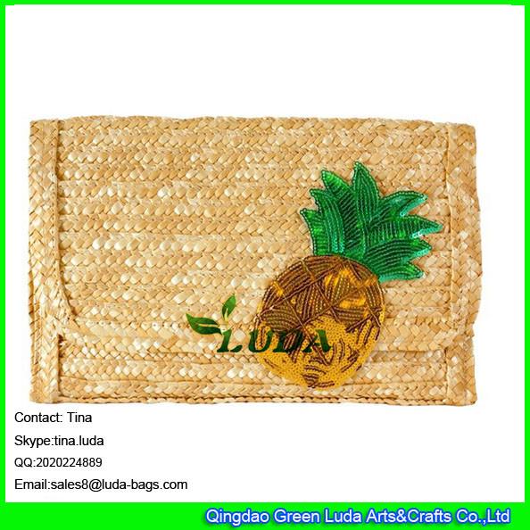 LUDA designer handbags straw purse sequins pineapple wheat straw clutch bag