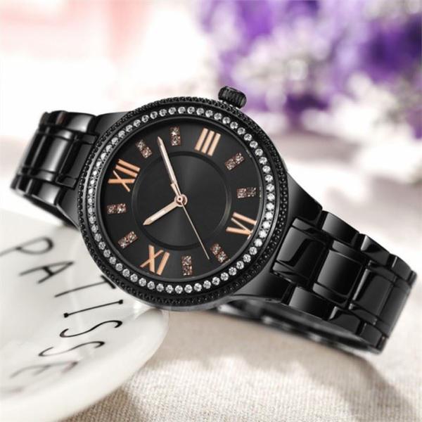 Aolly Case Women Quartz Wrist Watch Diamond Set Steel Belt 20cm Strap