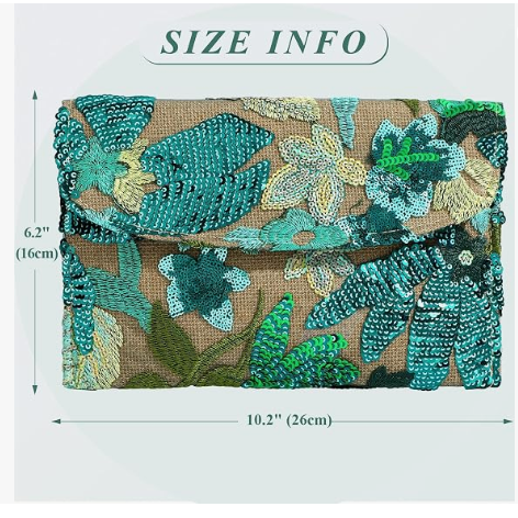 Embroidery Sequin Beaded Purse Floral Beaded Clutch Flower Evening Bag Clutch Purses for Women