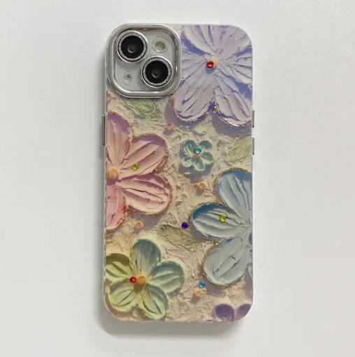 Flexible TPU Flower Blue Rhinestone Phone Case Iphone 11 Anti Slip