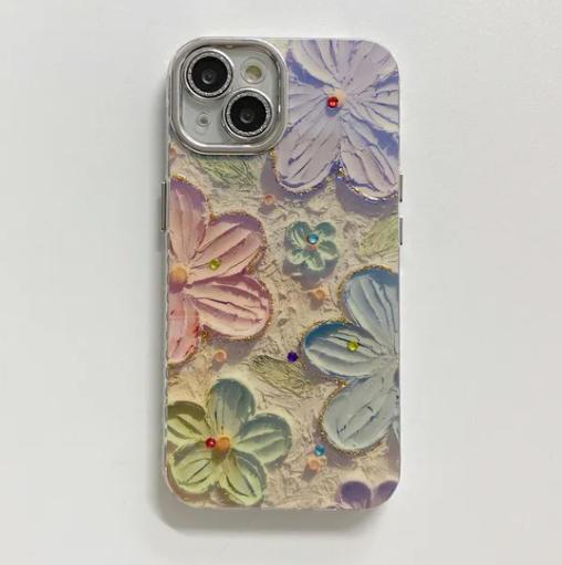 Blue Rhinestone Flower iPhone Case Shockproof Waterproof