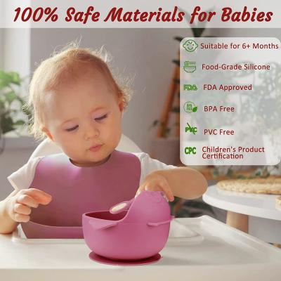 La vaisselle lavable de silicone de filles a placé insipide réutilisable de bavoir de rose