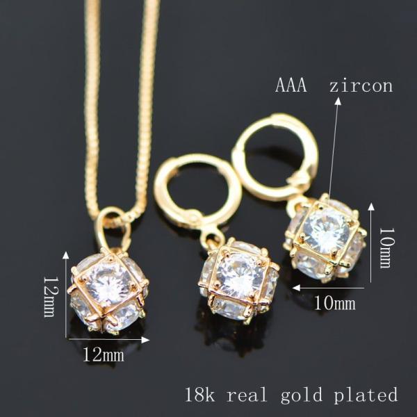 Luxury zircon Crystal Necklace Earrings Ring Jewelry Sets 18K Real Gold Plated