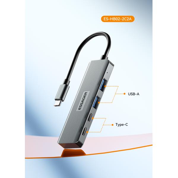 Concentrador USB de 4 puertos de aleación de aluminio 4 en 1 para portátil, tipo C