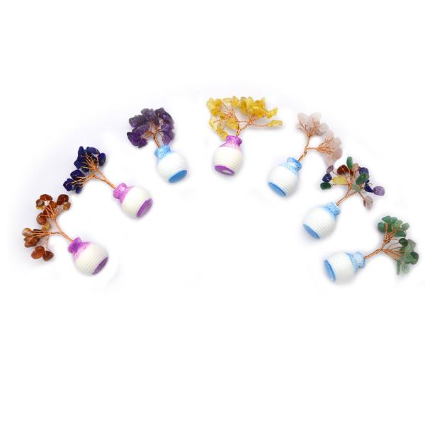 Colorful Gemstone Chips Brass Wired Lucky Fortune Tree with Chakra Healing