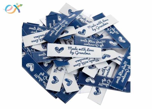 Sewing Garment Fabric Material Woven Clothing Labels Embroidered Blue On White