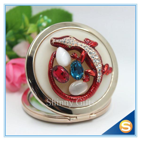 Shinny Gifts Crystal Animal Design Folding Double Side Make up Mirror Metal Compact Mirror
