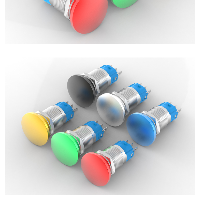 16MM Metal Button Switch Reset Self-Locking Normally Open and Normally Closed Mushroom Head Button Red and Green Momentary Custom Logo