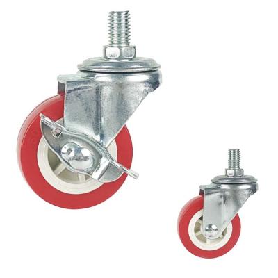 30kg Capacity Red WheelsSwivel Threaded Stem Light Duty PVC Casters  Side Brake