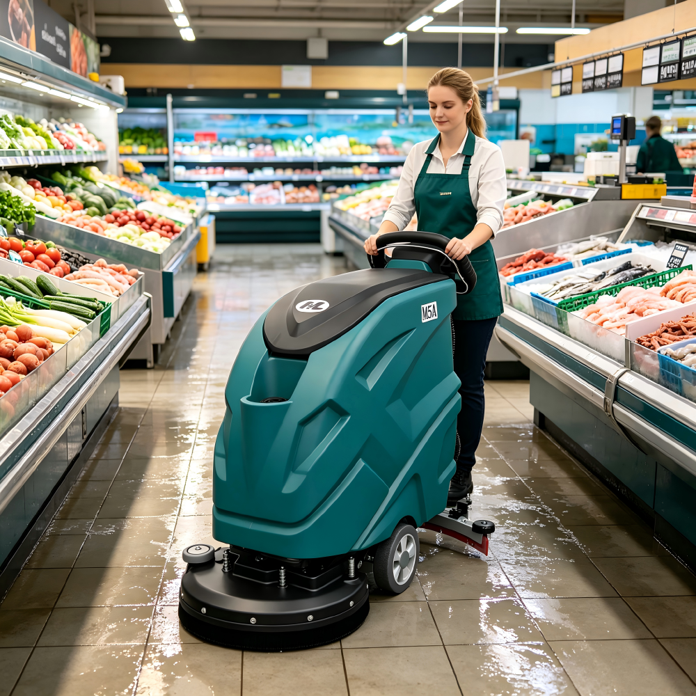 Walk‑Behind Hard Floor Scrubber Washer Automatic Battery Powered Cleaning Machine for Manufacturing Plant & Shopping Mall