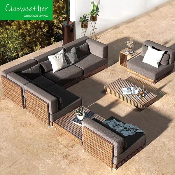 Sofa Set Teak Wood Garden Sectional Modern Design Furniture Outdoor Coffee Table and Garden Sofa