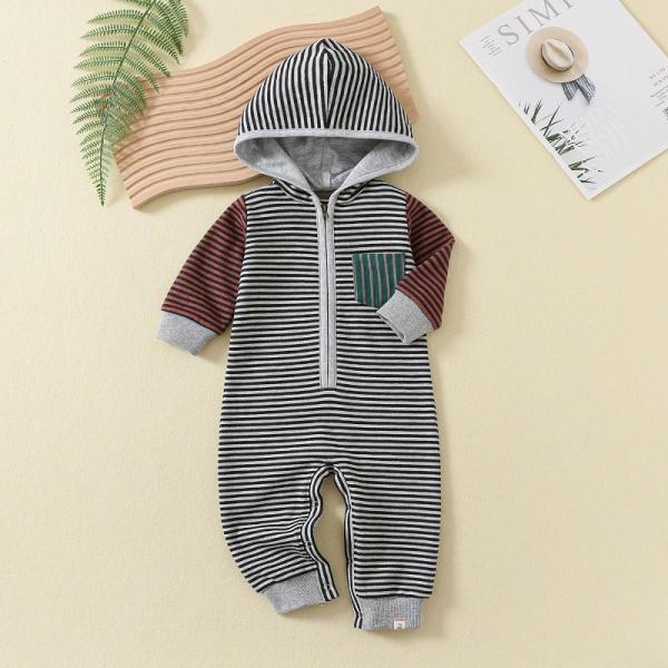 Custom New Kids 100% cotton Long Sleeve Clothing zipper Jumpsuit Baby Romper with hat