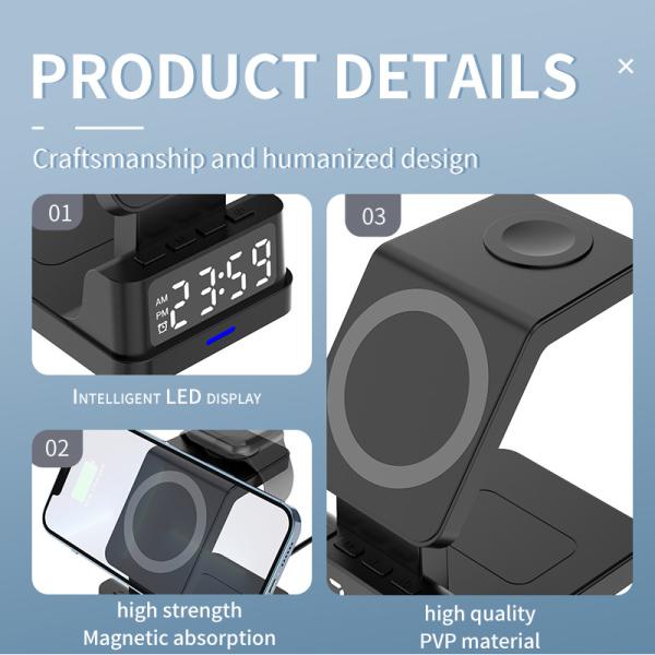 Foldable  Clock Wireless Phone Charger , 4 In 1 Fast Wireless Charger 15W