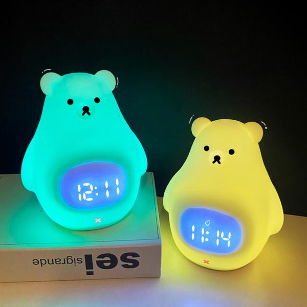 Soft Silicone Bear Led Night Lamp Touch Sensing Sleeping Lights With Timing & Alarm Clock Function