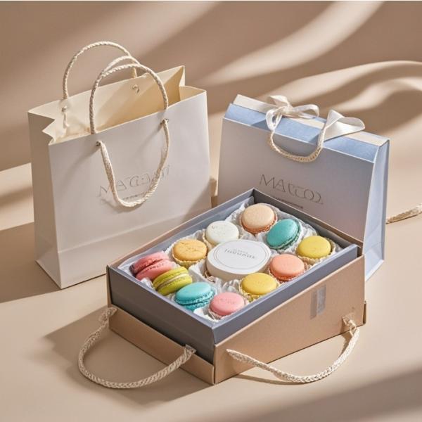 Free Design Custom Logo of high-end food grade macaron chocolate  paper packaging box macaron cake gift box