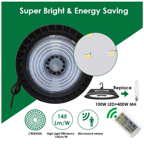 Remote Control High Bay LED Lights 100W 14500Lm Die Casting Aluminum Radiator