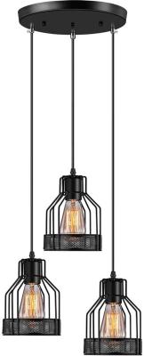 Industrial Vintage Pendant Lamps 3 X 40 W / Metal Caged Vintage Hanging Pendant  Fixture