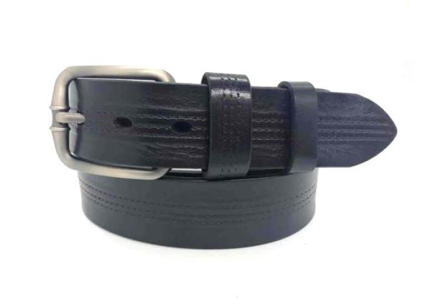 38mm Single Prong Buckle Mens Casual Leather Belt With Three Rows Stitching