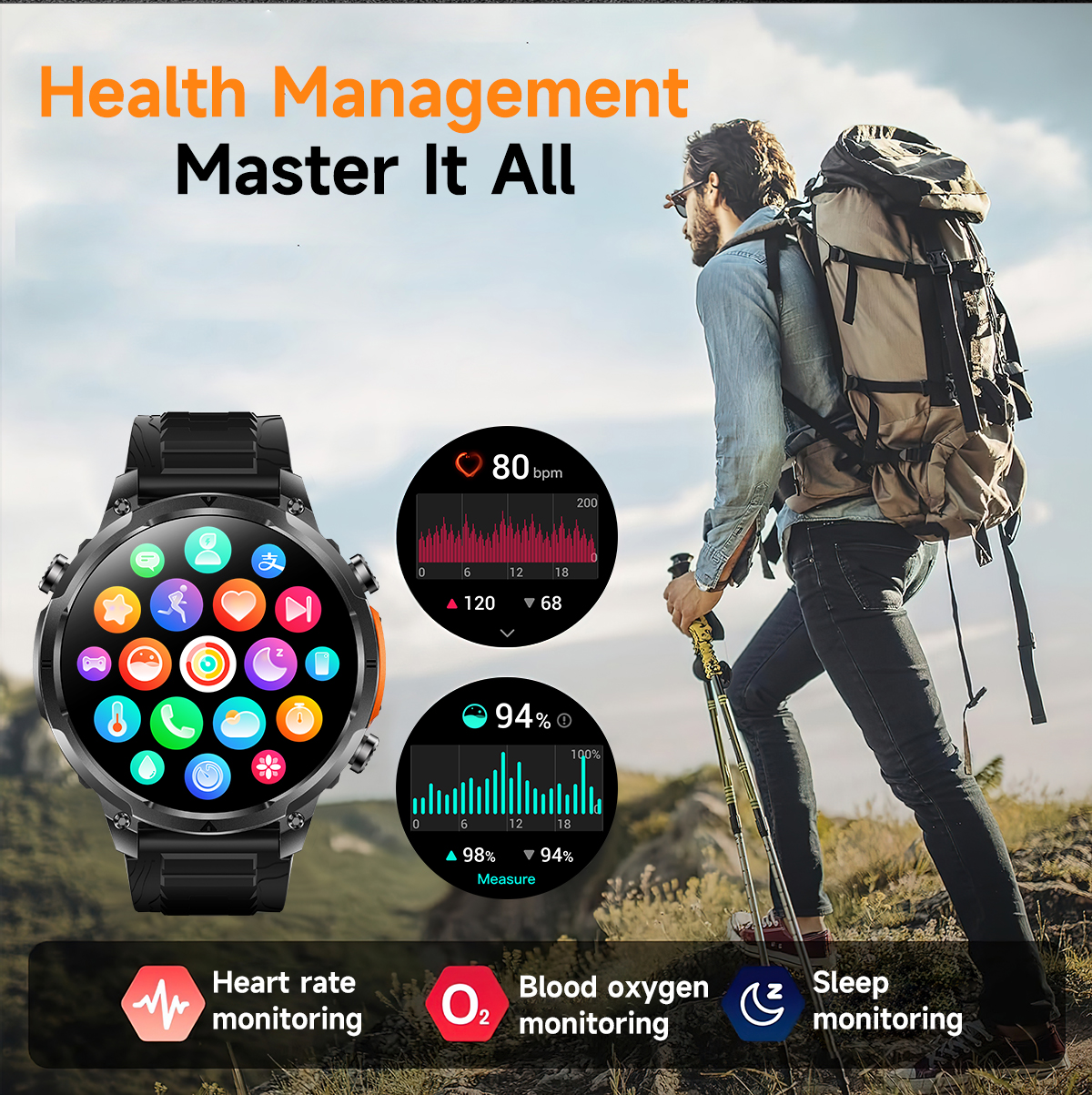 Smart Watch 2026 MK100 GPS 44-49mm TFT HD Screen Ultra High Precision Outdoor IP68 Fitness Tracker Multisport Tracker for Men