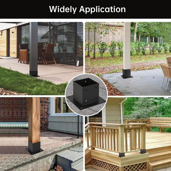4*4 Post Base 4 Pcs Deck Post Brackets Taille intérieure 3,5*3,5 Steel Fence Post Anchor Noir lourd pour les supports Po