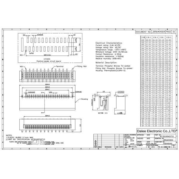 6 - 50 Pin SMT FPC Cable Connector 0.5A AC/DC Current Rating For LED Display