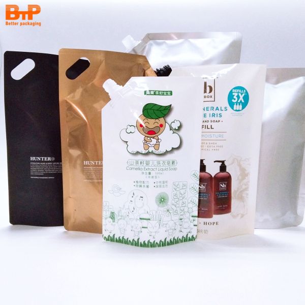 Custom Logo Printing Plastic Liquid Packaging Refill Spout Pouches Bag Stand up Pouch With Spout for Shower Oil and Shampoo