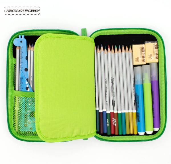 Fluorescent Green EVA Stylish Pencil Case Big Capacity Fabric Lining