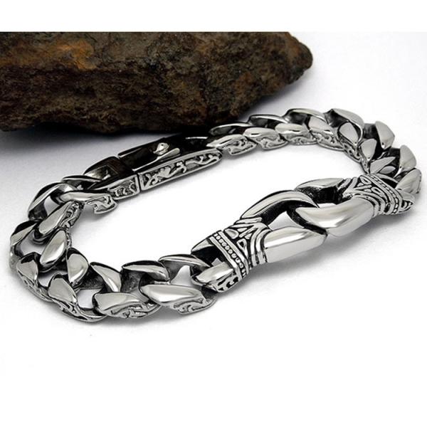 Antique Men's Titanium Stainless Steel  Curb Link Chain Buckle Bracelet 8.5 Inches (JCE204)