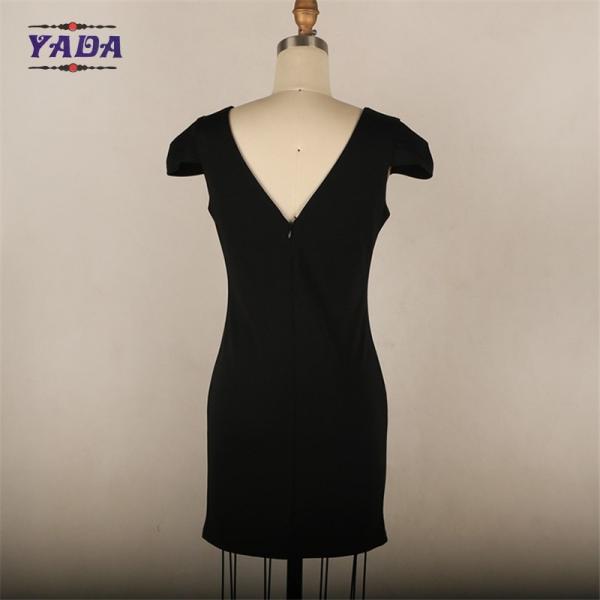 Elegante bodycon de senhoras traseira aberta midi último desenhos de festa V vestido de pescoço roupas de mulher em preço barato