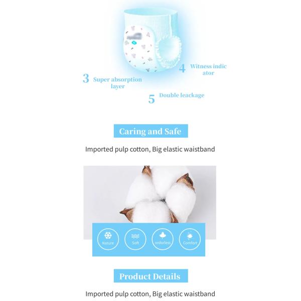 Soft Breathable Disposable Baby Diaper Cotton Sleepy High Absorption