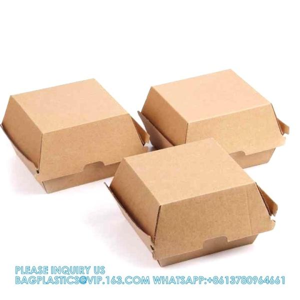 Paper Burger Box, Corrugated Hamburg Box 300gsm Paper Fast Food Disposable Paperboard 1-6 Colors Food Pack