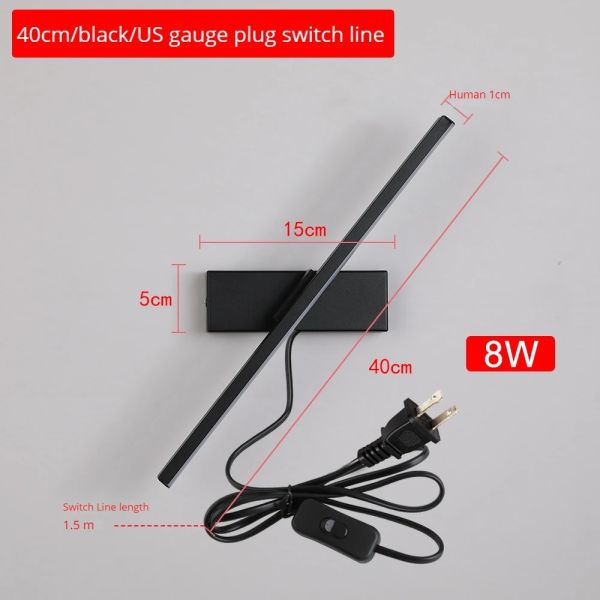 330° Rotatable LED Wall Light Minimalist black Bathroom Strip mirror front light(WH-MR-81)