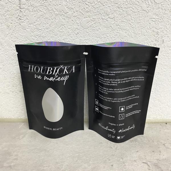 Gravure Printing Custom Stand Up Pouch Holographic Foil Beauty Sponge Packaging